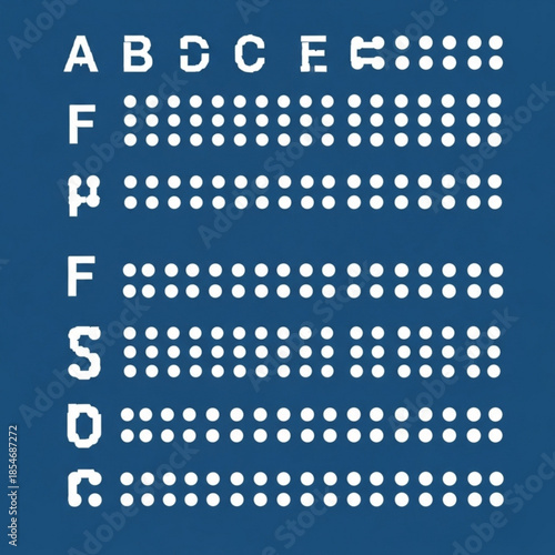 Braille alphabet chart raised dots representing letters for visually impaired communication educational tool on blue bac