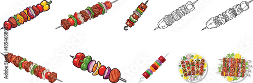 Shish Kebab Meat and Vegetable Skewers Clip Art