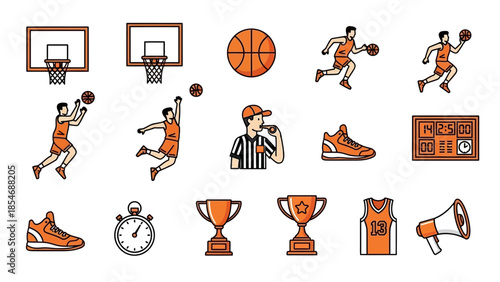 Basketball sport icons and elements collection.