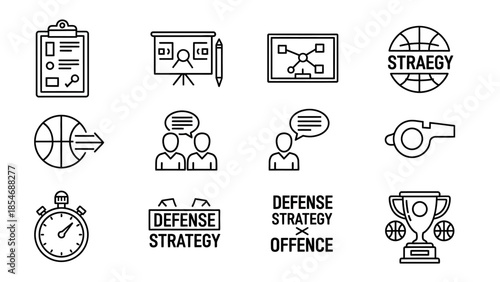 Basketball Strategy and Tactics Icons Collection.