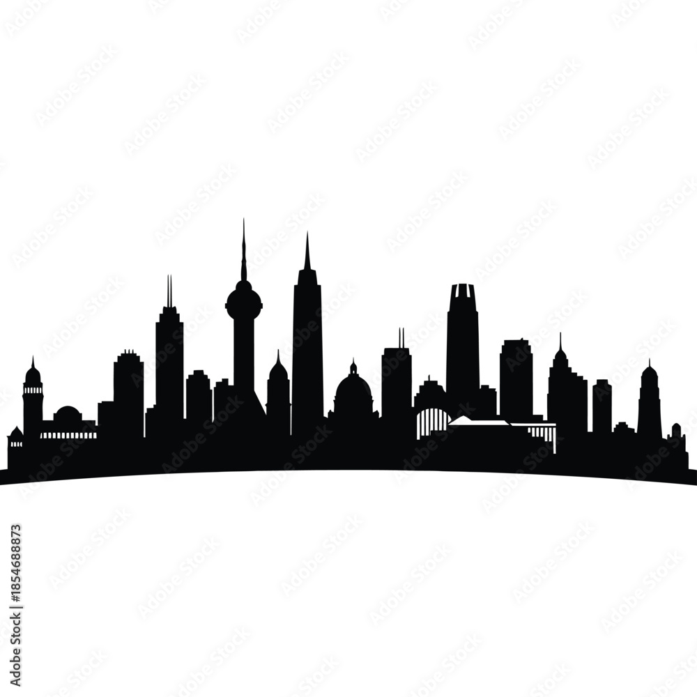 Obraz premium Silhouette of a city skyline isolated on white background