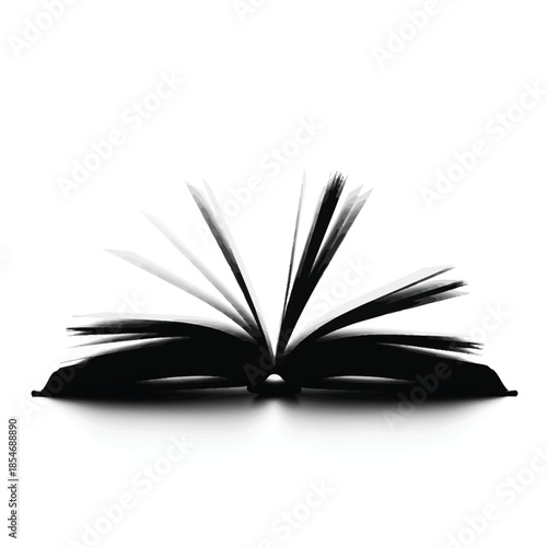 Open book with fanned pages isolated on white background