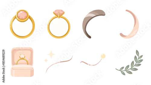 Elegant collection of wedding and engagement rings with decorative elements.
