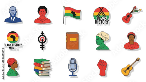 Black History Month Icons Collection Celebration Diversity.