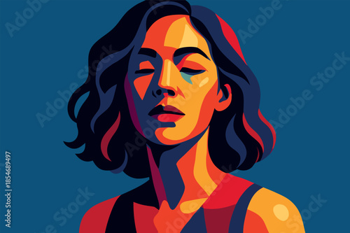 Abstract Woman Portrait with Bold Color Shapes Illustration