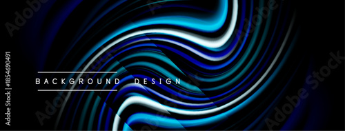 Abstract flowing lines create dynamic wave pattern. Blue, white hues contrast dark background. Modern design element.