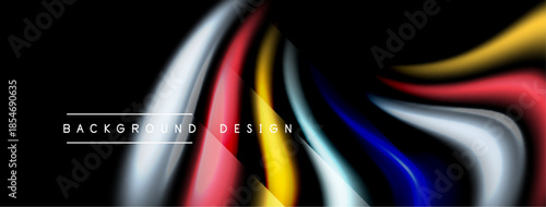 Abstract colorful waves flow across black space. Dynamic design features smooth gradients, vibrant hues, modern aesthetic.