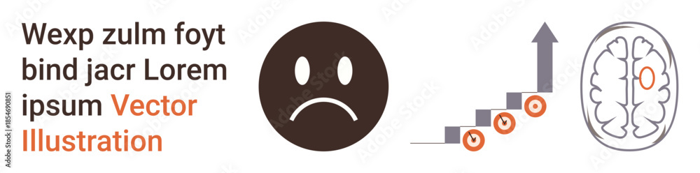 Fototapeta premium Emotional health, cognitive growth, performance improvement, analytics, mental challenges, decision-making. Sad face, brain upward chart with arrow. Emotional health and cognitive growth concepts