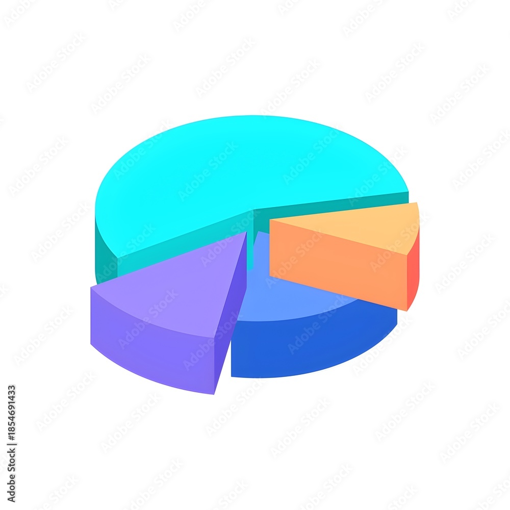 Obraz premium 3D pie chart illustration showing business data analysis, statistics, and financial comparison. Modern infographic design with colorful segments isolated on white background.