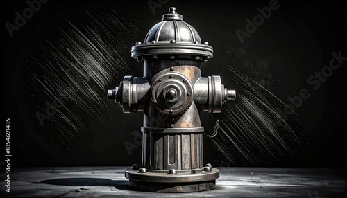 Aged metal fire hydrant, isolated against a dark, textured background