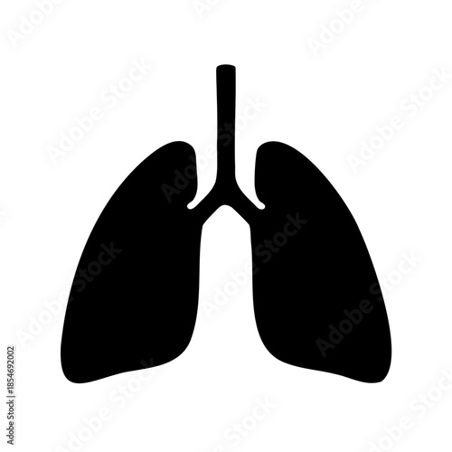 Anatomical illustration of human lungs with trachea in simple black silhouette