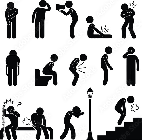 Collection of stick figure icons representing various ailments and discomforts