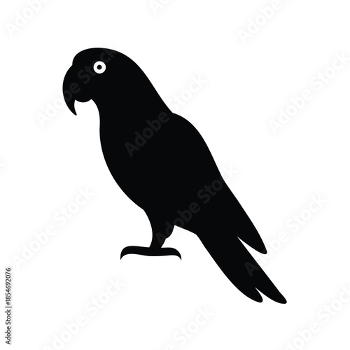 Black silhouette of a parrot standing sideways on a white background