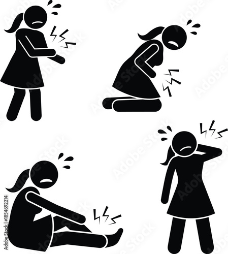 Woman experiencing various types of pain and discomfort