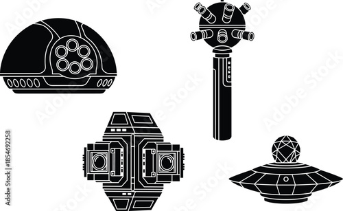 Modern weapons vector design set in simple flat style isolated on background.
