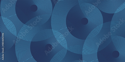 Abstract Digital Circles of Particles with Noise. Futuristic Circular Sound Wave. Big Data Visualization. 3D Virtual Space VR Cyberspace. Crypto Currency Concept. Vector Illustration.