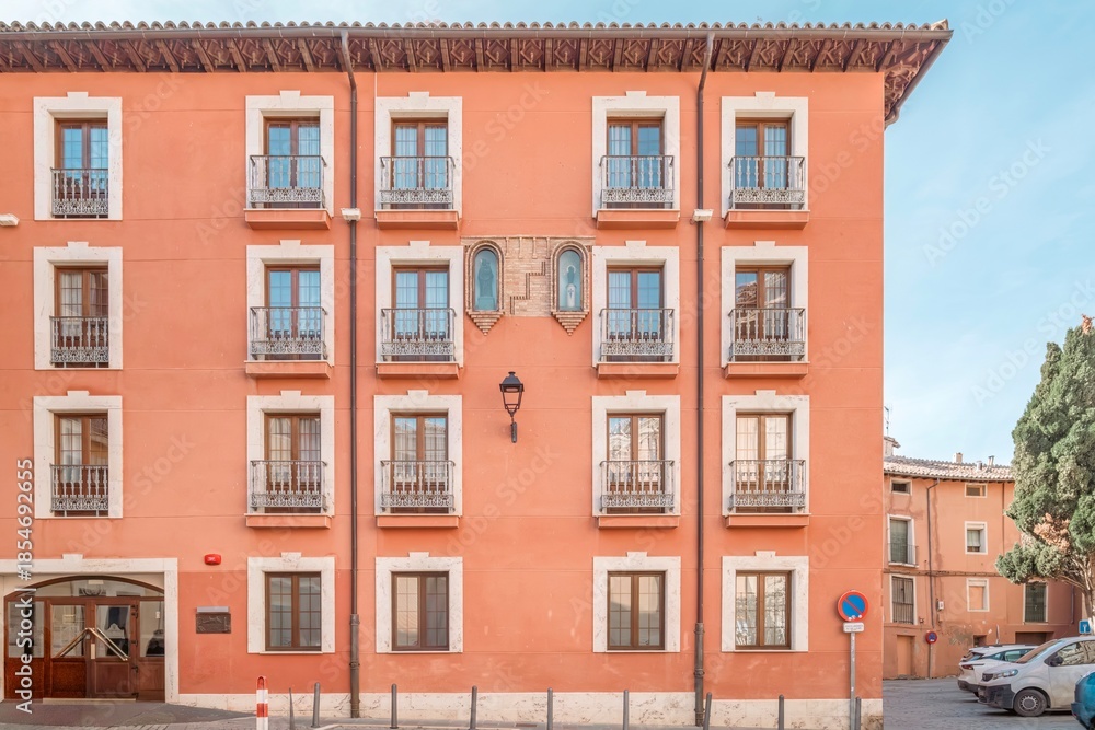 Fototapeta premium Classic Residential Building Facade with Iron Balconies, Spain