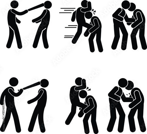 Stick figure icons depicting various acts of physical violence and fighting scenarios