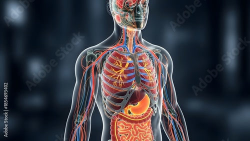 Anatomy of the Human Body Detailed Visualization of Internal Organs and Circulatory System