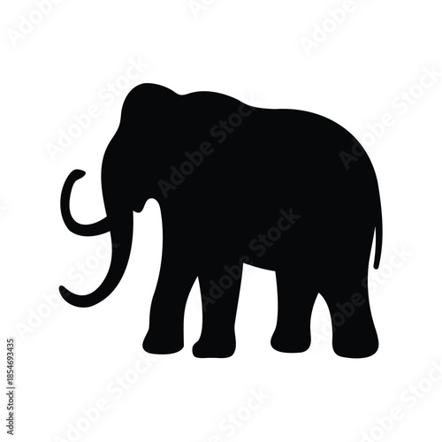 A solitary black elephant silhouette isolated on a pristine white backdrop