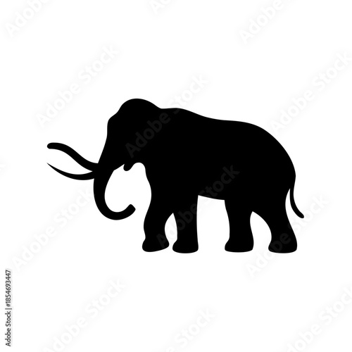 Black silhouette of a woolly mammoth on a white background illustration