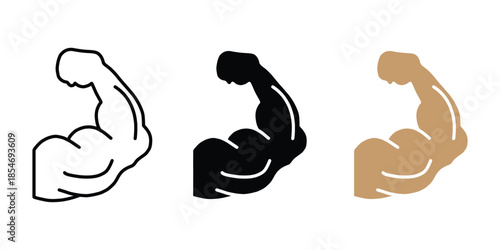 Muscle Arm Strength Icon. Flexed Biceps Muscle Icon. Strong Arm Muscle Symbol