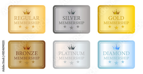 王冠と星評価で表現した6段階の会員ランク用メンバーシップカードデザインセット