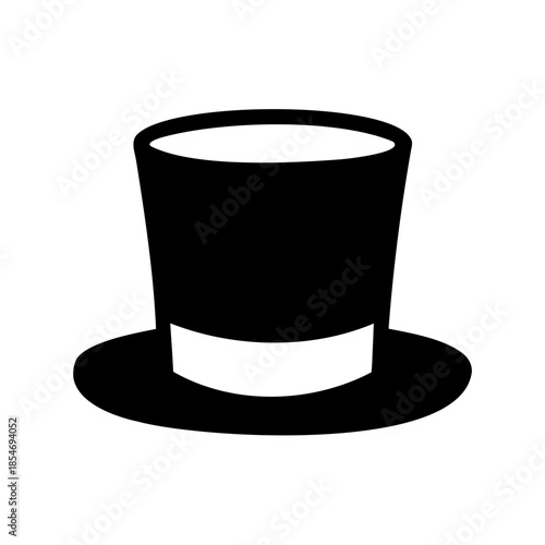 Stylized black top hat image for design and illustrations with white background