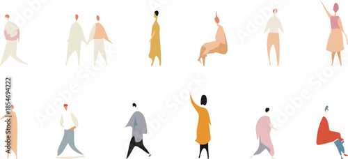 Conceptual Watercolor Human Silhouettes and Scale Figures for Artistic Architectural Presentations and Creative Design Workflows. Minimalist Hand-Drawn Style Icons for Mood Boards, Storyboarding