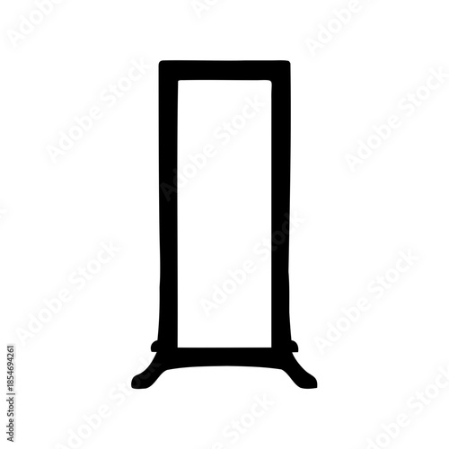 Elegant full length black mirror with decorative feet on white background