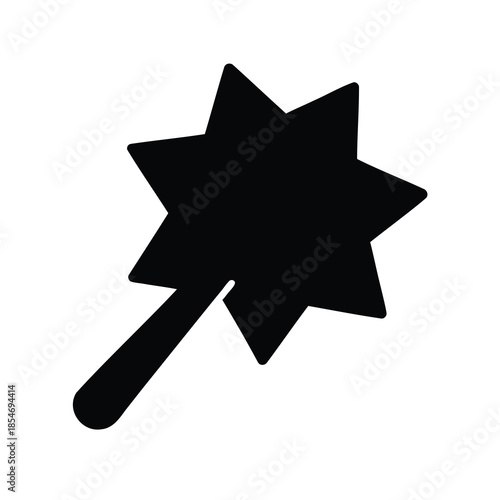 Simple silhouette of a magic wand with star, isolated on white background