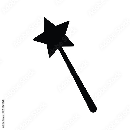 Minimalistic design of a magical star wand with a black silhouette