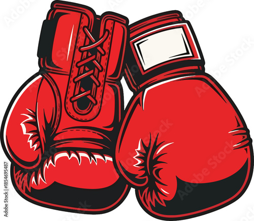 Boxing gloves illustration in bold red style symbolizing combat sports training fitness boxing competition strength and athletic branding visuals