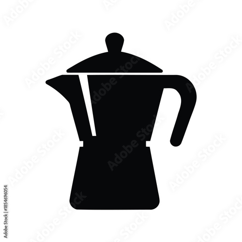Italian Moka Pot Coffee Maker Silhouette Icon- Black silhouette icon of Italian moka pot coffee maker, classic stovetop espresso brewer symbol for kitchen, cafe, minimal design