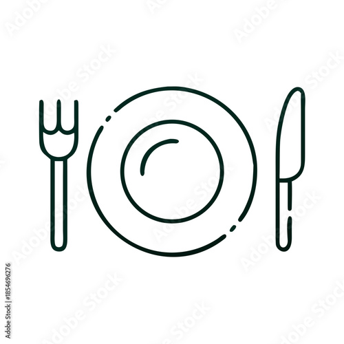 Cutlery set with fork and knife on a round plate  