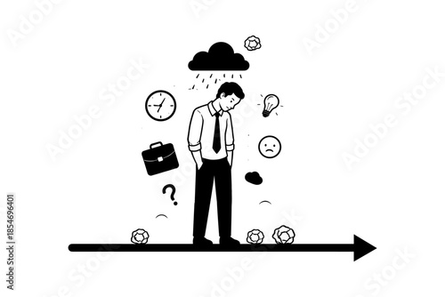 Businessman overwhelmed by stress, facing challenges and negative emotions at work