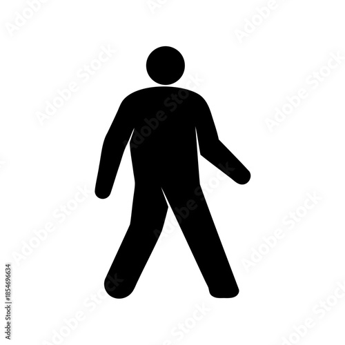 A minimalistic black silhouette image of a pedestrian figure in motion on white