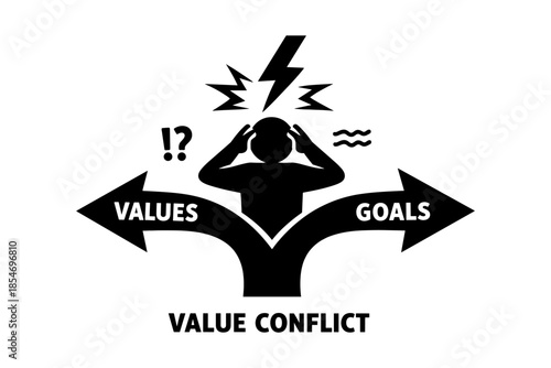 Person experiencing value conflict between personal values and professional goals