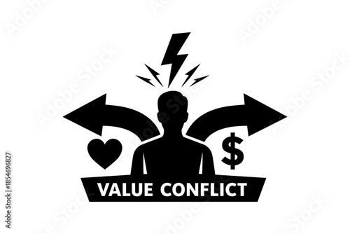 Person facing a dilemma between love and money, symbolizing value conflict