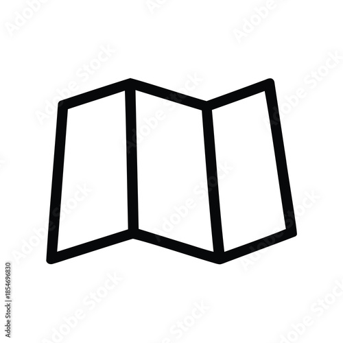 Simple black and white outline icon illustration of a folded road map