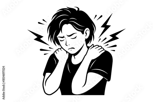 Person experiencing pain or discomfort with lightning bolt symbols indicating distress
