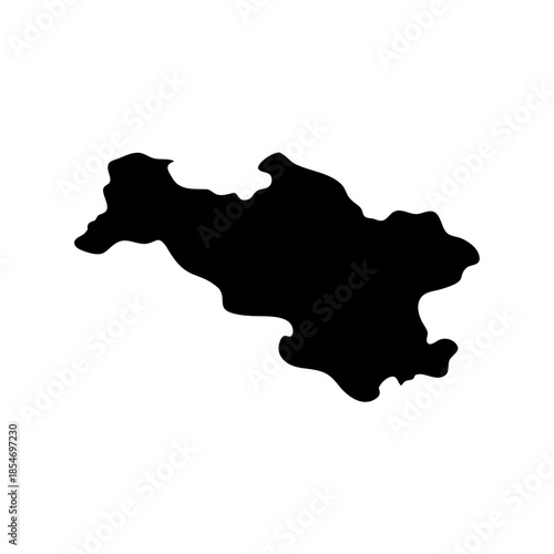 Black silhouette of a geographical region on white background, an isolated landmass