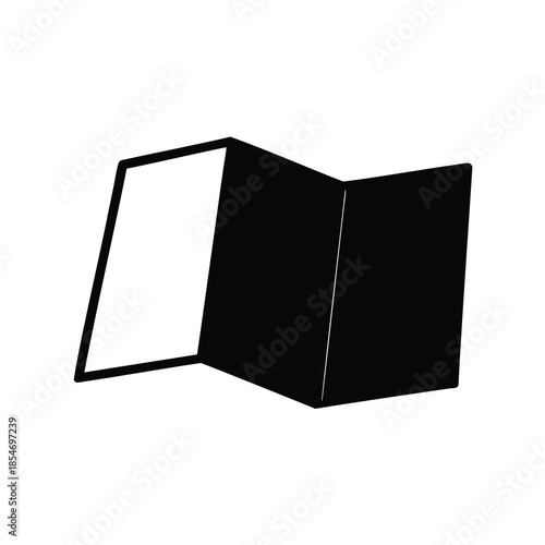 Simple black and white graphic of a partially open brochure or map