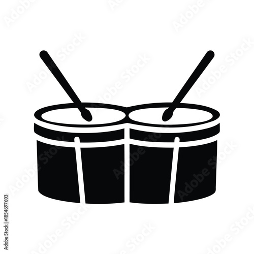 Black and white drawing of a bongo drum set with sticks