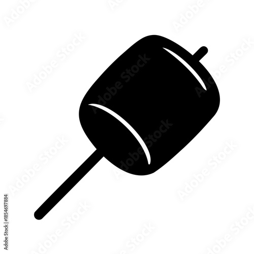Stylized black and white image of a marshmallow on a stick ready to roast