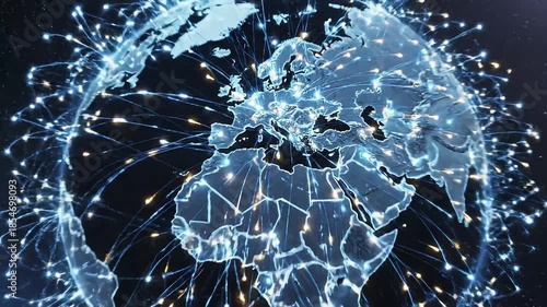 Abstract Visualization of Global Network Connections on Dark World Map 4k video