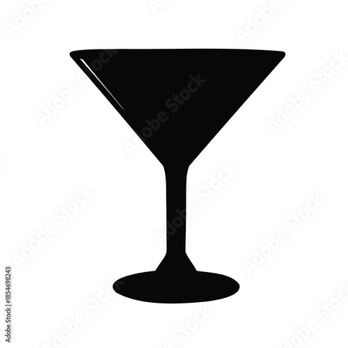 Elegant black silhouette of a classic cocktail martini glass isolated on white