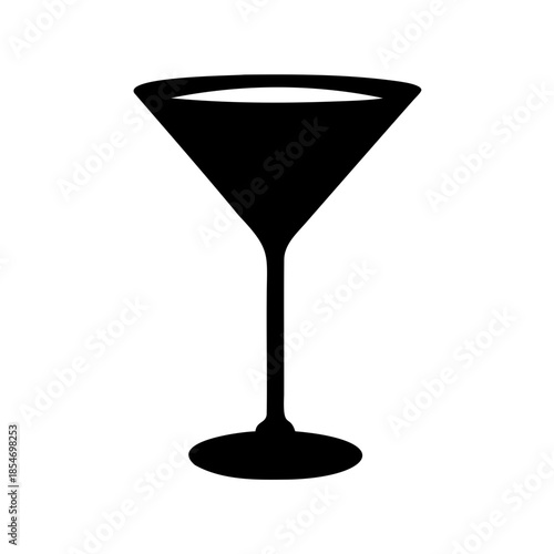 Elegant black silhouette of a martini glass on a white background
