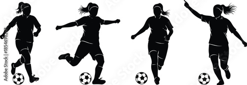 Silhouette of a female soccer player in various motions