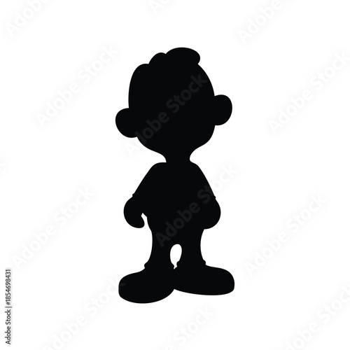 Silhouette of a cartoon boy standing in full length against white backdrop